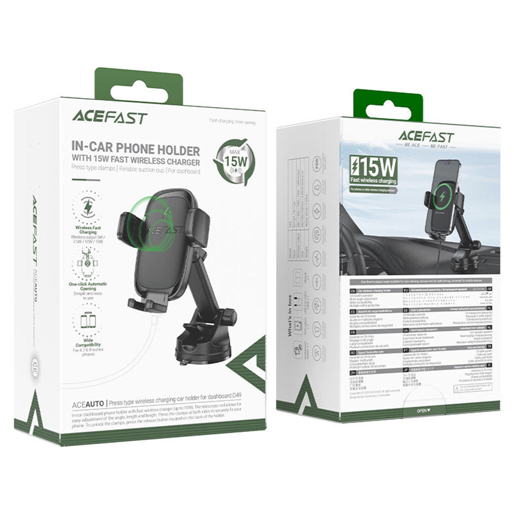 Ładowarka samochodowa bezprzewodowa Acefast D49, 15W, 1.67A, Czarna