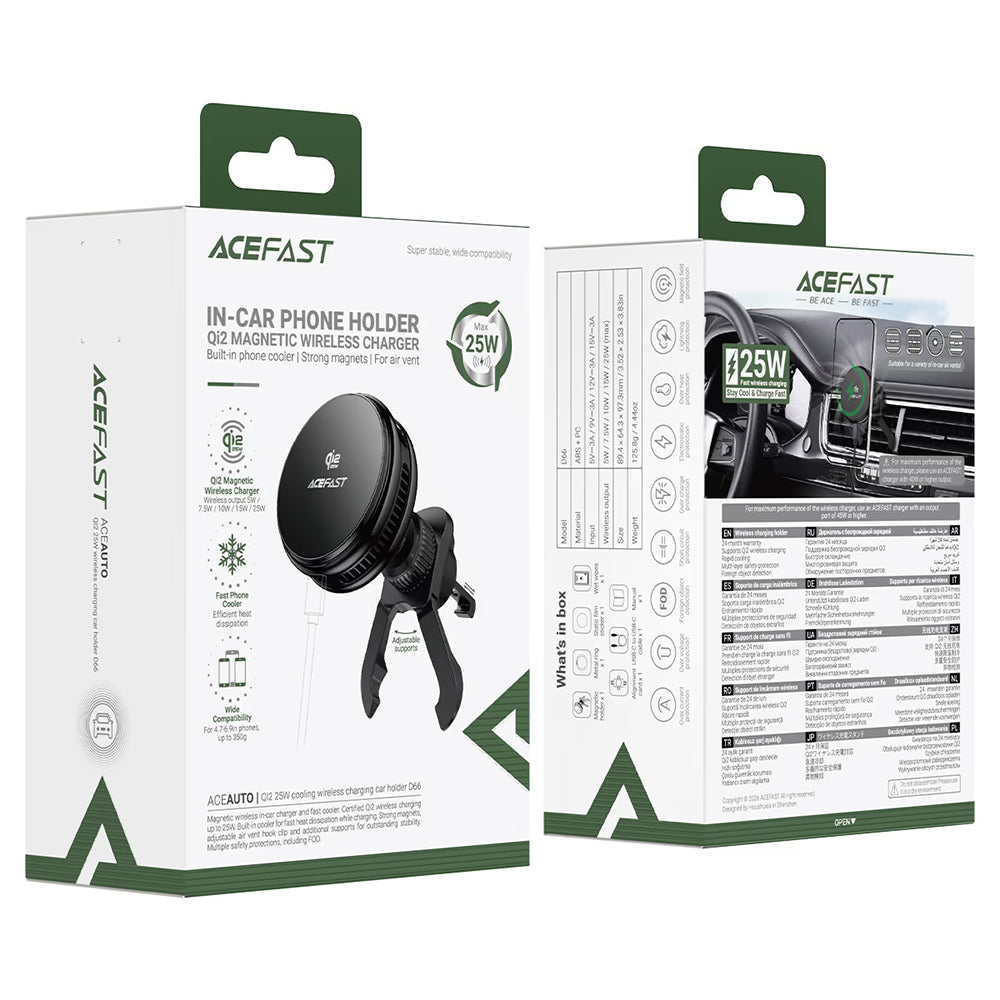 Acefast D66 Wireless Car Charger, 25W, Black