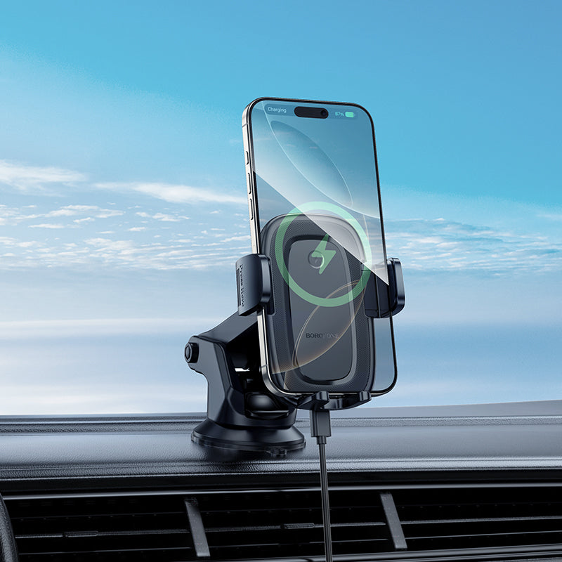 Borofone BH223 Follower Wireless Car Charger, 15W, 1.67A, Black