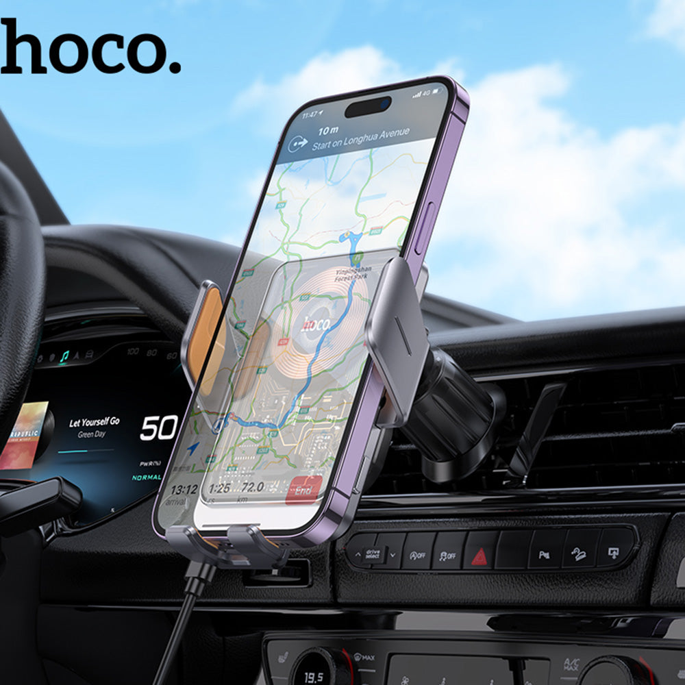 Ładowarka samochodowa bezprzewodowa HOCO HW7, 15W, 1.67A, Czarna