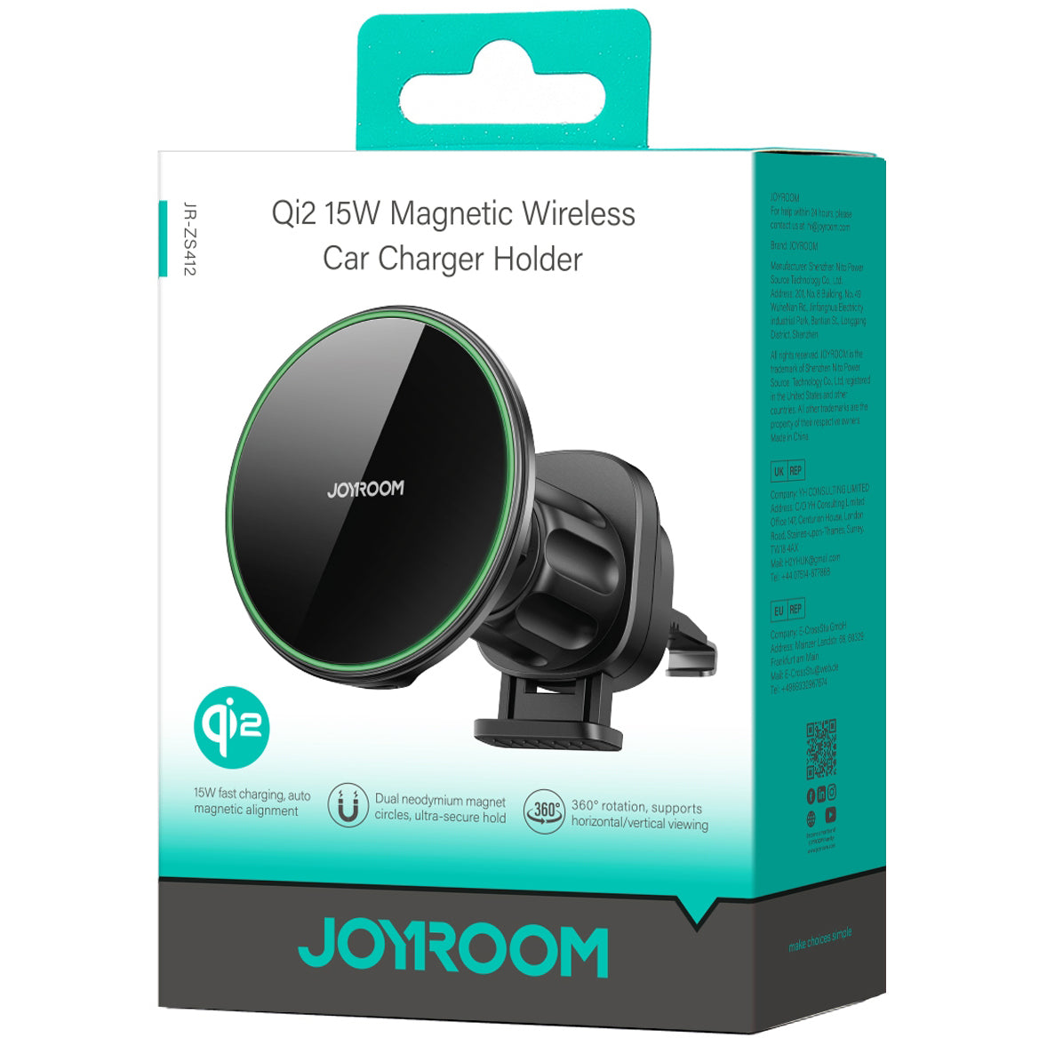 Ładowarka samochodowa bezprzewodowa Joyroom JR-ZS412, 15W, 1.67A, Czarna