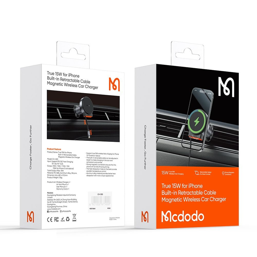 McDodo CH-3000 Wireless Car Charger, 15W, 1.67A, Black