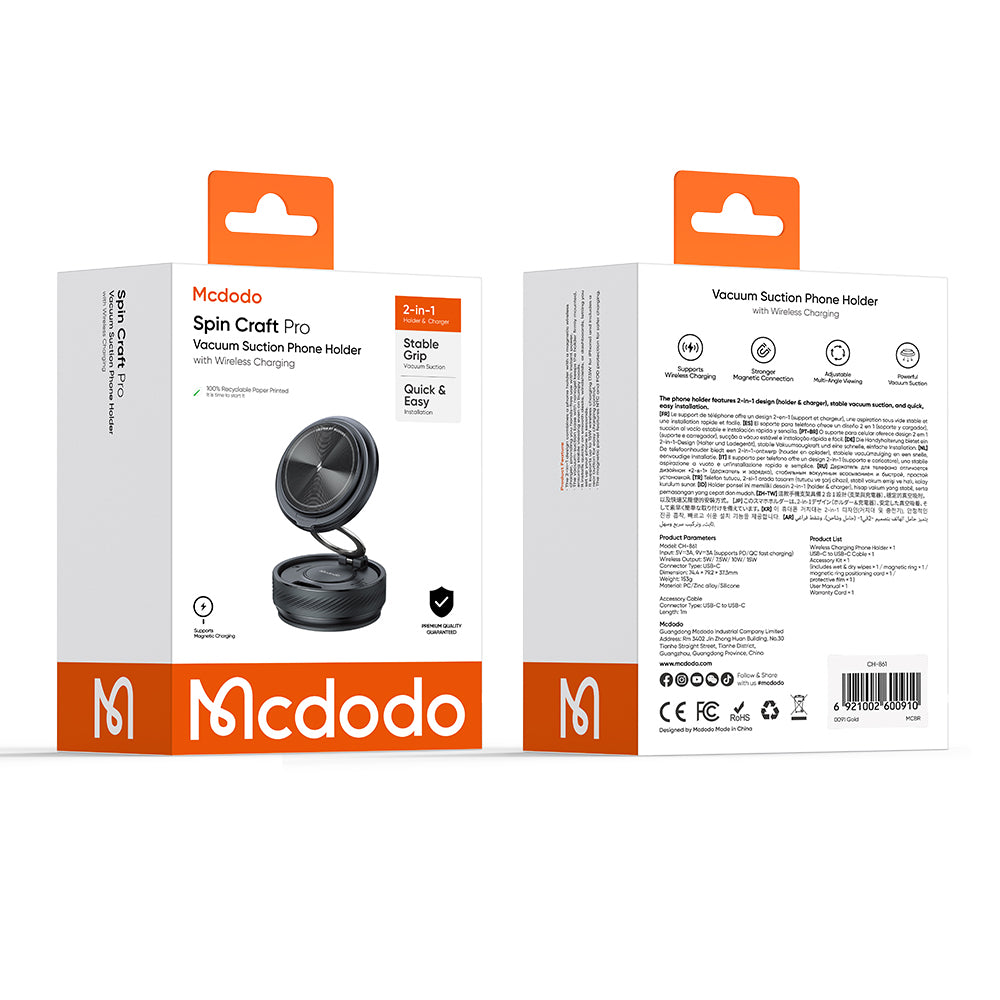 McDodo CH-8610 Wireless Car Charger, 15W, 1.67A, Black
