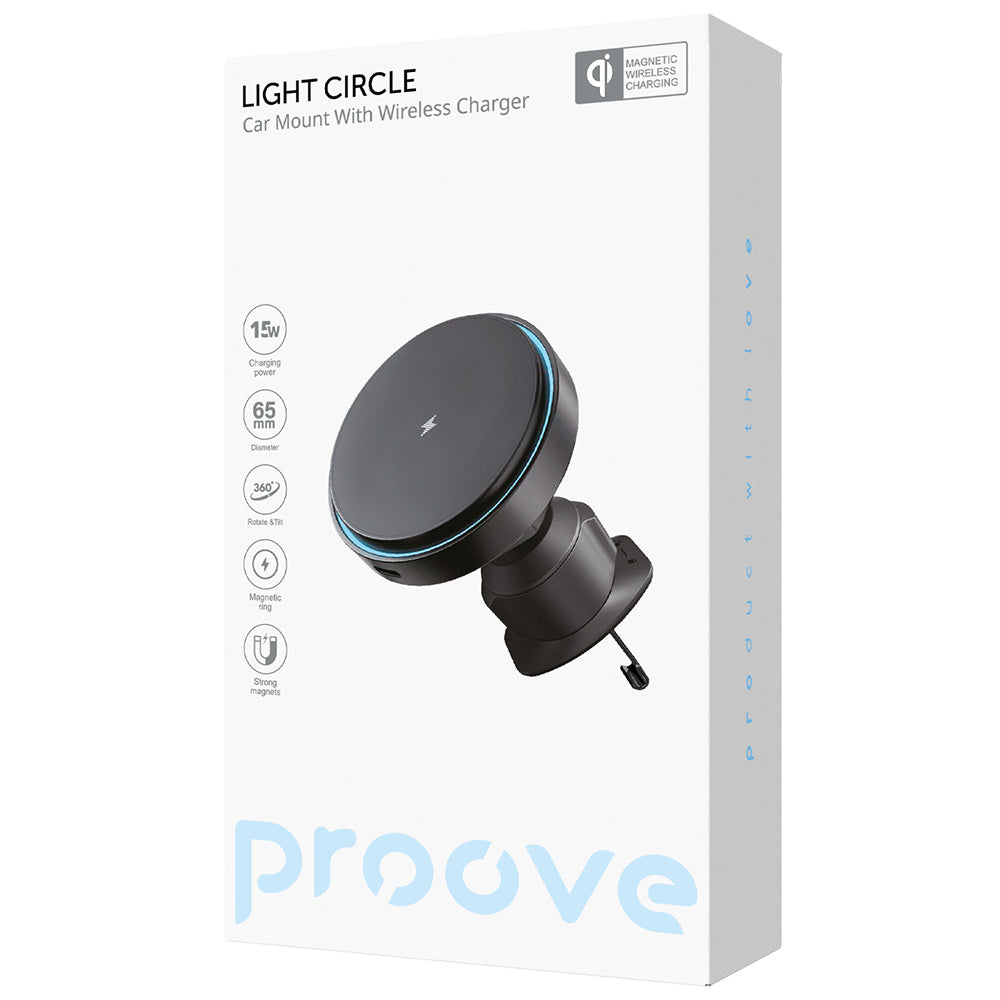 Ładowarka samochodowa bezprzewodowa Proove Light Circle, 15W, 1.67A, Czarna WHLC15010001