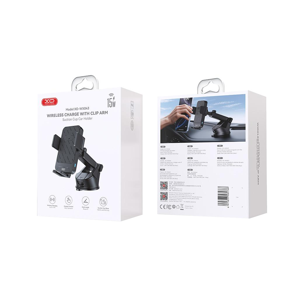Ładowarka samochodowa bezprzewodowa XO Design WX043, 15W, 1.67A, Czarna