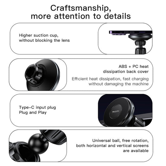 Ładowarka samochodowa bezprzewodowa Yesido C190, 15W, 1.67A, Czarna