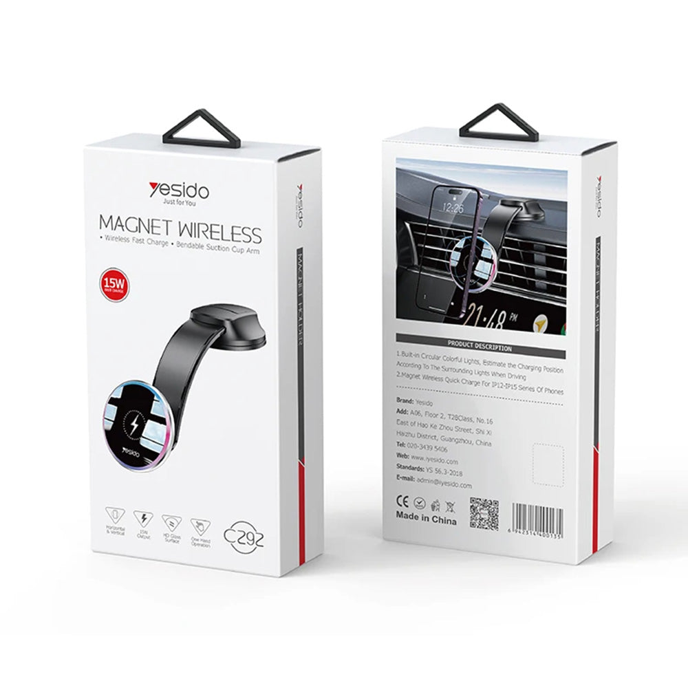 Ładowarka samochodowa bezprzewodowa Yesido C292, 15W, 1.67A, Czarna