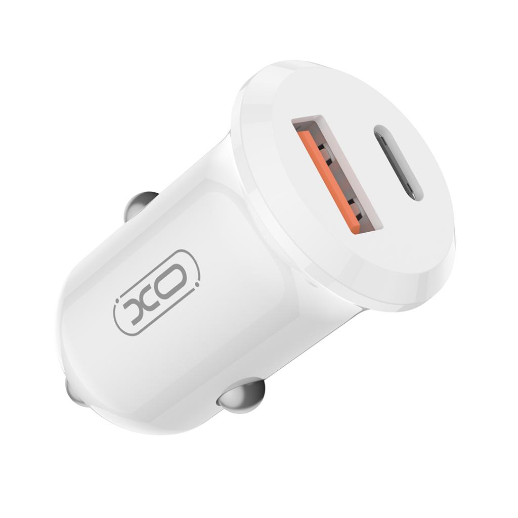 Ładowarka samochodowa XO Design CC69, 30W, 3A, 1 x USB-A - 1 x USB-C, Biała