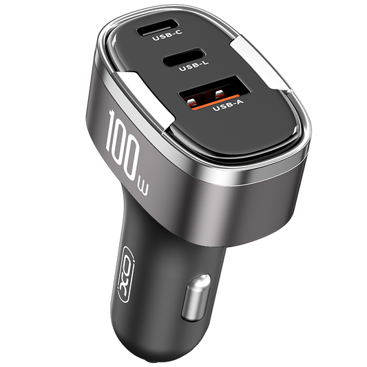 Ładowarka samochodowa XO Design CC61, 100W, 3A, 1 x Lightning - 1 x USB-A - 1 x USB-C, Szara