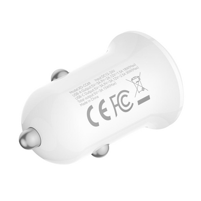 Ładowarka samochodowa XO Design CC69, 30W, 3A, 1 x USB-A - 1 x USB-C, Biała
