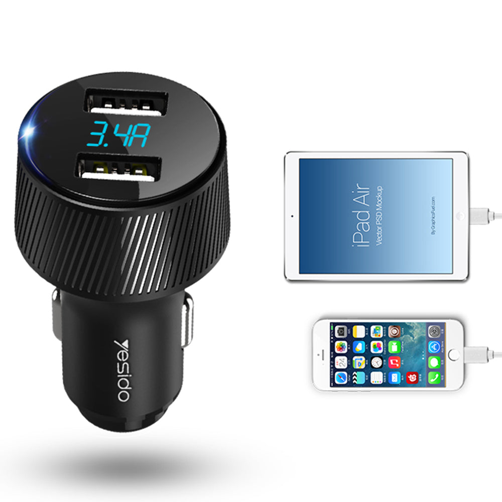Ładowarka samochodowa Yesido Y31 Display, 18W, 3A, 2 x USB-A, Czarna