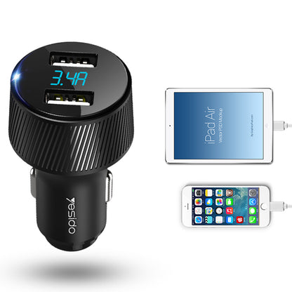 Ładowarka samochodowa Yesido Y31 Display, 18W, 3A, 2 x USB-A, Czarna