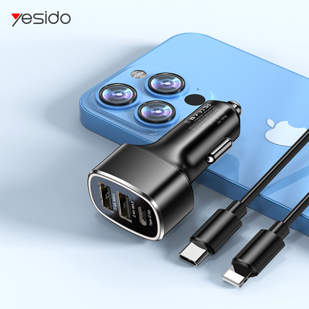 Ładowarka samochodowa Yesido Y47, 49W, 3A, 2 x USB-A - 1 x USB-C, Czarna