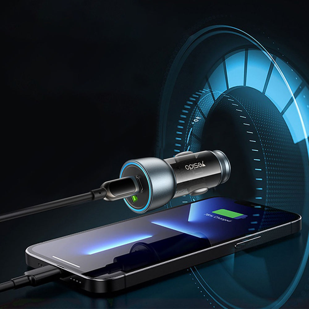 Ładowarka samochodowa Yesido Y49, 30W, 3A, 1 x USB-A - 1 x USB-C, Szara