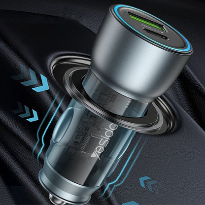 Ładowarka samochodowa Yesido Y49, 30W, 3A, 1 x USB-A - 1 x USB-C, Szara