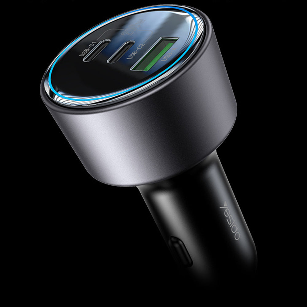 Ładowarka samochodowa Yesido Y59, 200W, 5A, 1 x USB-A - 2 x USB-C, Czarny