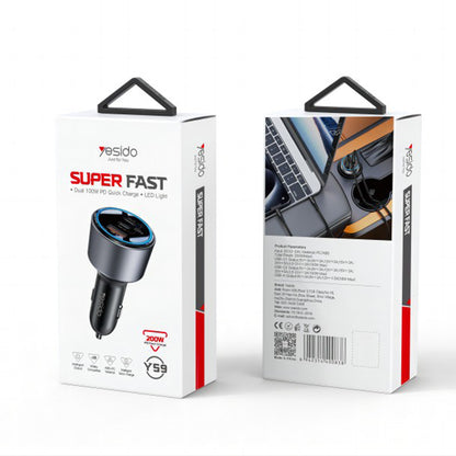 Ładowarka samochodowa Yesido Y59, 200W, 5A, 1 x USB-A - 2 x USB-C, Czarny