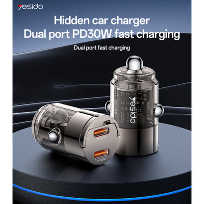 Ładowarka samochodowa Yesido Y69, 30W, 3A, 2 x USB-C, Czarna