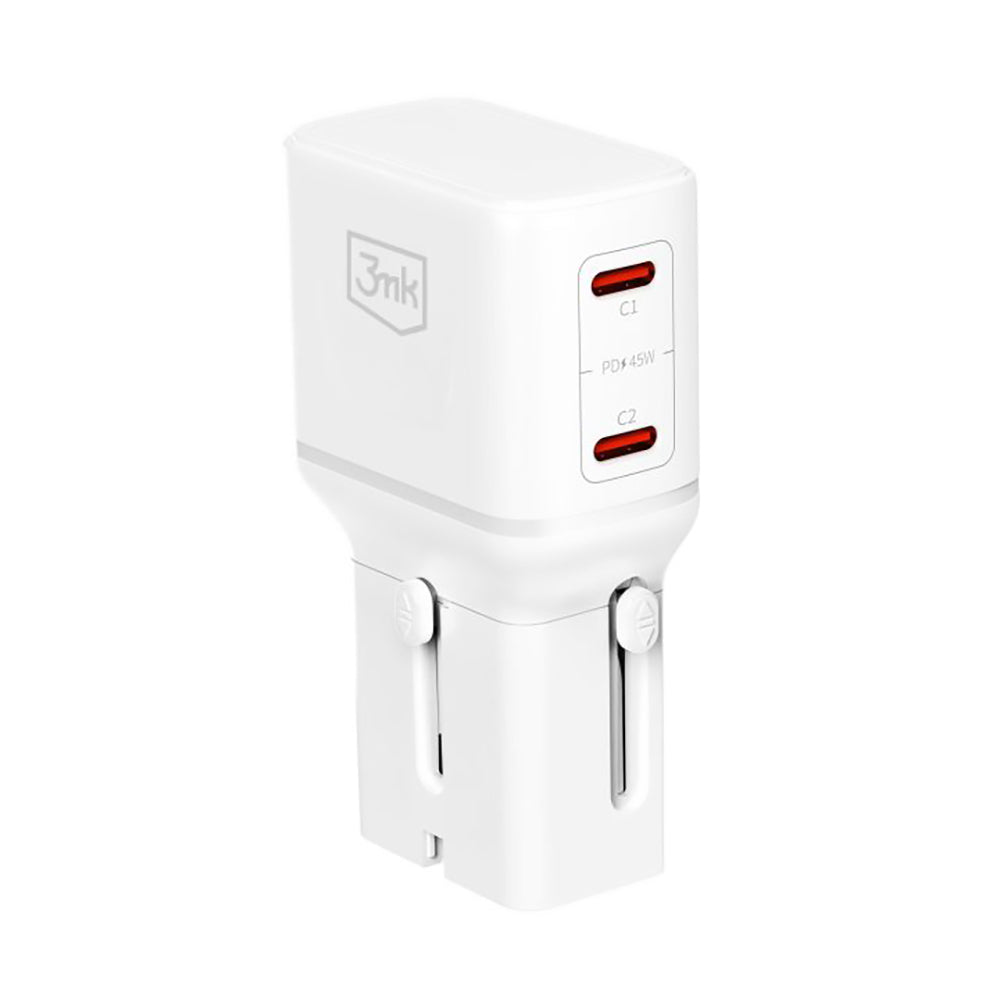 3MK Globe Travel Wall Charger, 45W, 3A, 2 x USB-C, White