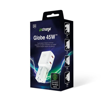 3MK Globe Travel Wall Charger, 45W, 3A, 2 x USB-C, White