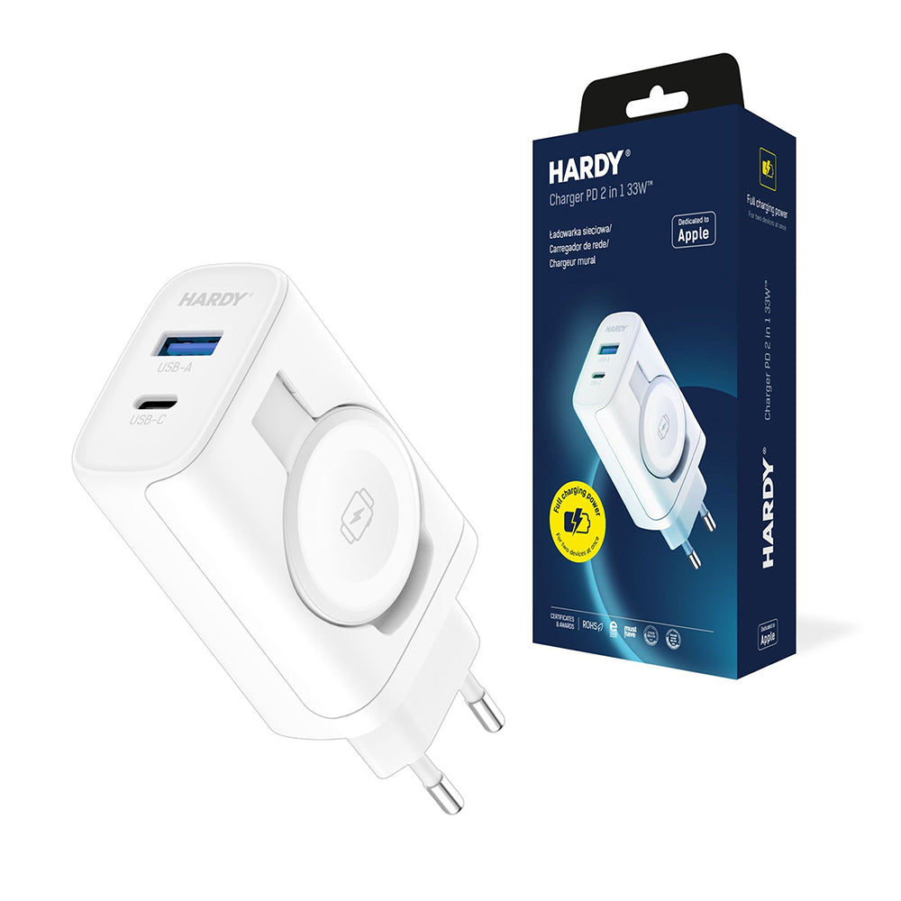 Ładowarka sieciowa 3MK Hardy 2w1, 33W, 3A, 1 x USB-A - 1 x USB-C, Biała