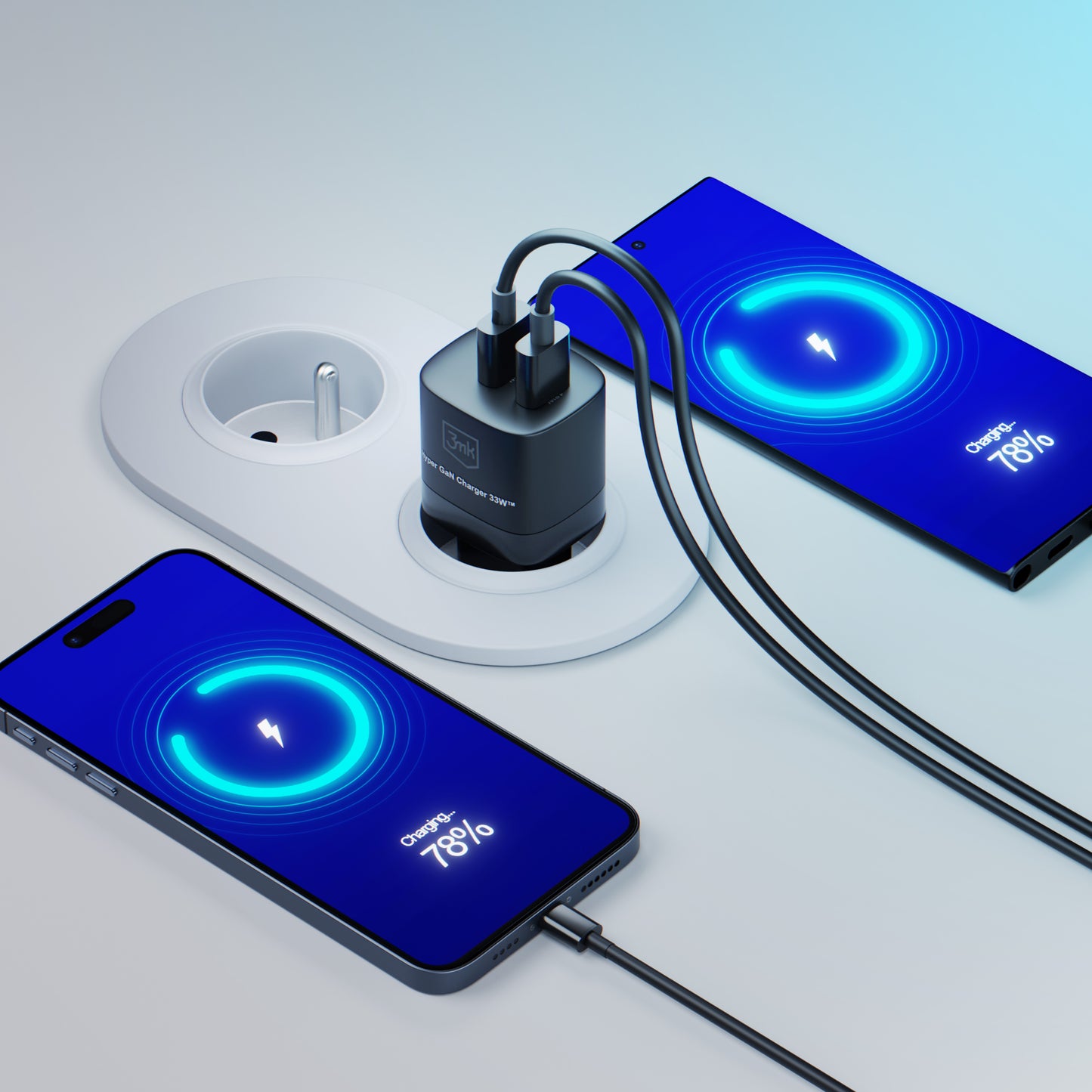 Ładowarka sieciowa 3MK HyperCharger GaN, 33W, 3A, 1 x USB-A - 1 x USB-C, czarna 