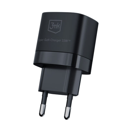 Ładowarka sieciowa 3MK HyperCharger GaN, 33W, 3A, 1 x USB-A - 1 x USB-C, czarna 