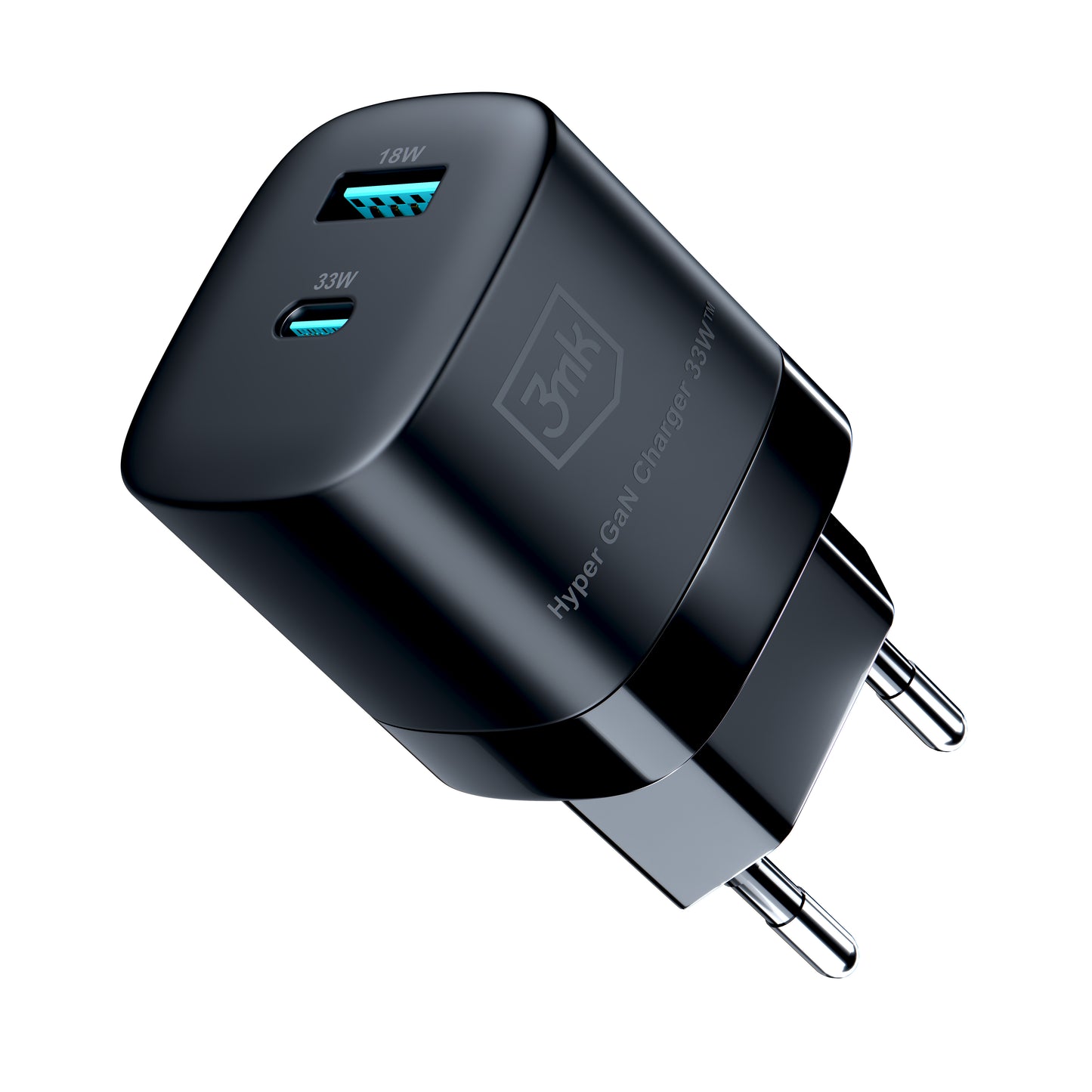 Ładowarka sieciowa 3MK HyperCharger GaN, 33W, 3A, 1 x USB-A - 1 x USB-C, czarna 