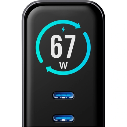 3MK InCharge Lumin Display Wall Charger, 67W, 5A, 1 x USB-A - 2 x USB-C, Black