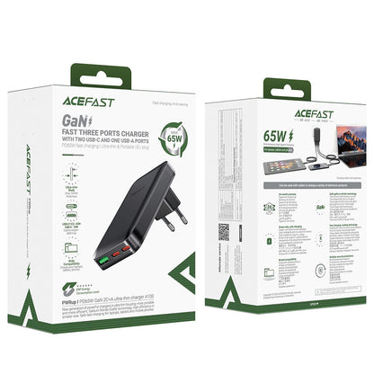 Ładowarka sieciowa Acefast A100, 65W, 3.25A, 1 x USB-A - 2 x USB-C, Czarny