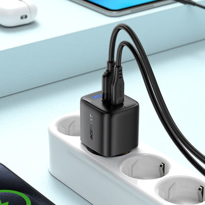 Ładowarka sieciowa Acefast A114 Display, 25W, 3A, 1 x USB-A - 1 x USB-C, Czarny