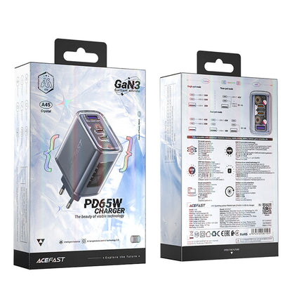 Ładowarka sieciowa Acefast A45 Exploration, 65W, 3.25A, 1 x USB-A - 2 x USB-C, Szara