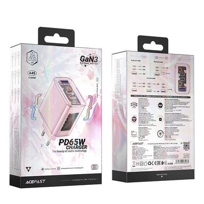 Ładowarka sieciowa Acefast A45 Exploration, 65W, 3.25A, 1 x USB-A - 2 x USB-C, Różowa