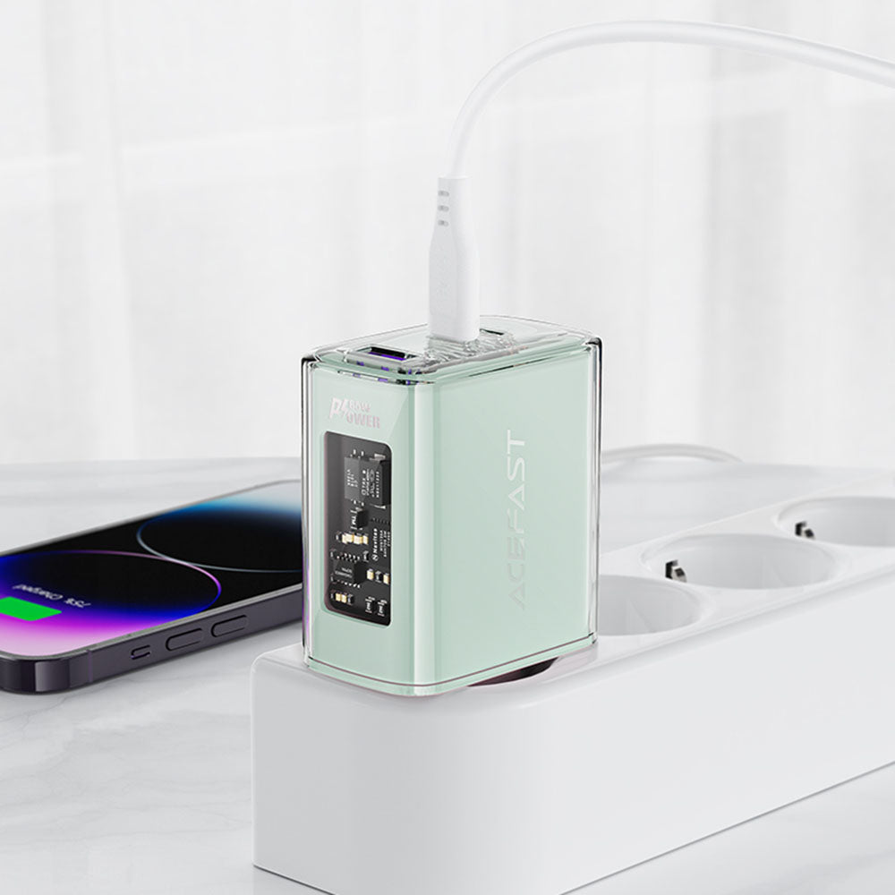 Ładowarka sieciowa Acefast A45 Exploration, 65W, 3.25A, 1 x USB-A - 2 x USB-C, Zielona