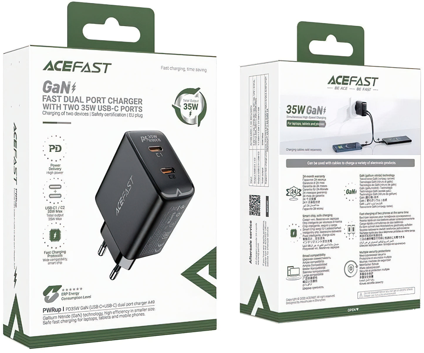 Ładowarka sieciowa Acefast A49, 35W, 3A, 2 x USB-C, czarna 