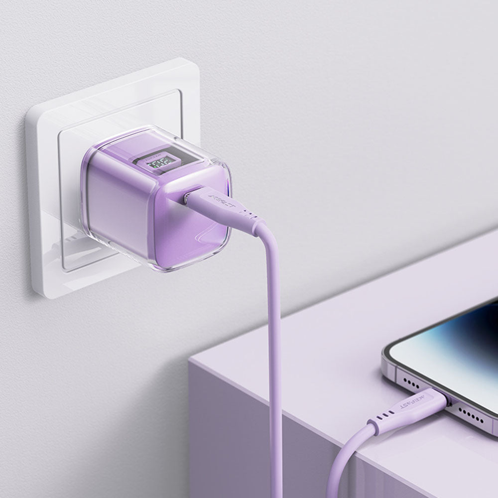 Ładowarka sieciowa Acefast A53 Sparkling Display, 30W, 3A, 1 x USB-C, Fioletowa