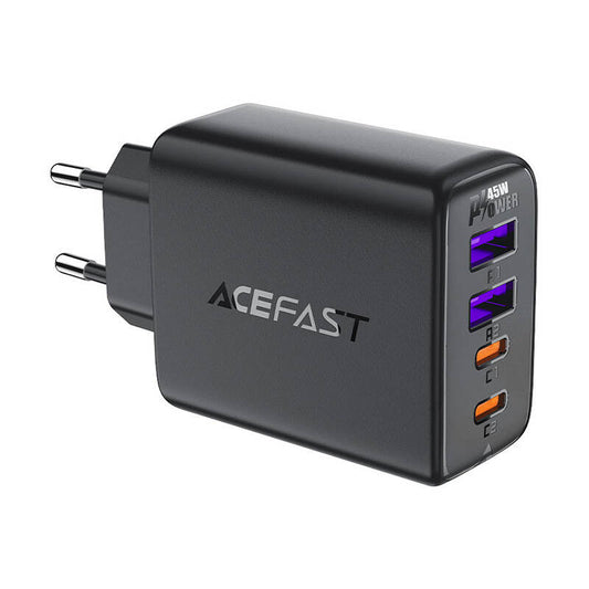Ładowarka sieciowa Acefast A61, 45W, 3A, 2 x USB-A - 2 x USB-C, Czarny