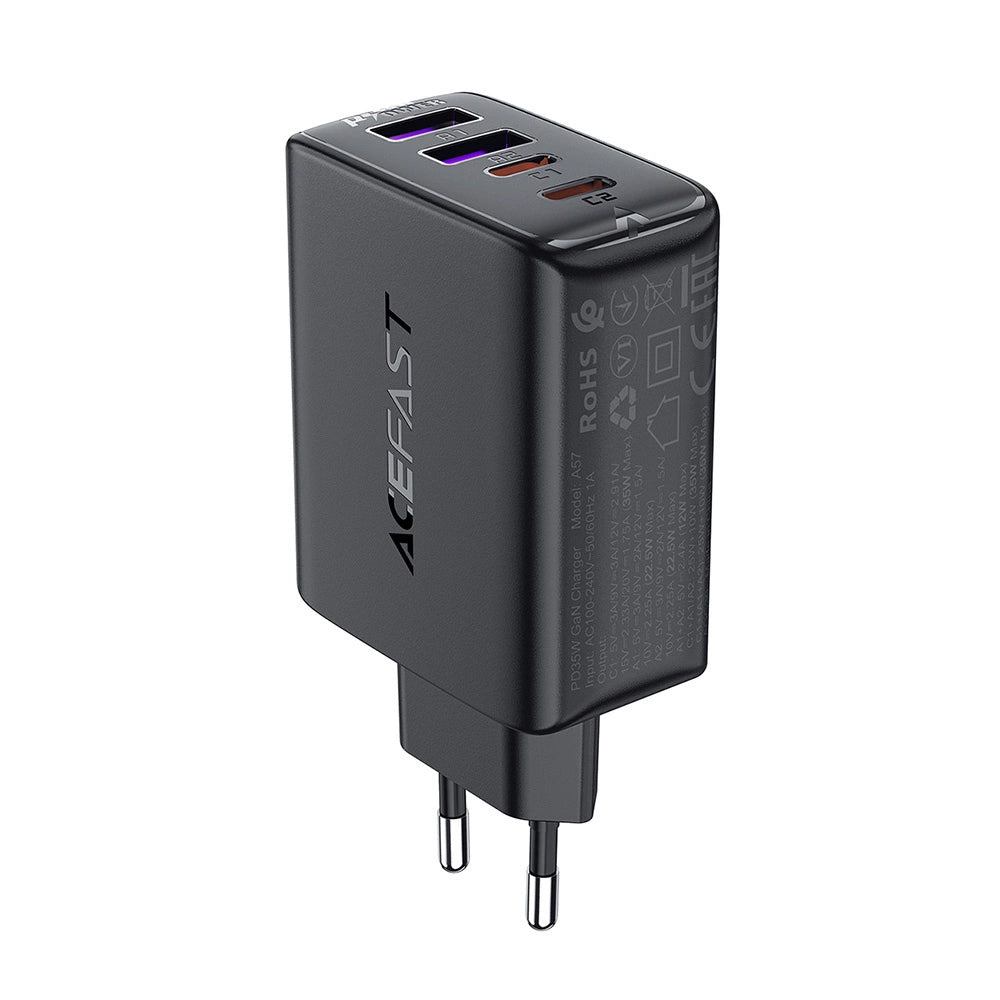 Acefast A61 Network Charger, 45W, 3A, 2 x USB-A - 2 x USB-C, Black