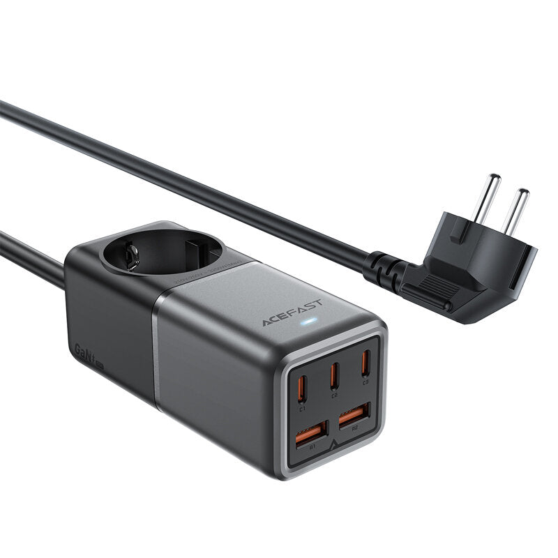 Ładowarka sieciowa Acefast Z2 GaN, 75W, 5A, 2 x USB-A - 3 x USB-C - 1 x Schuko, szara