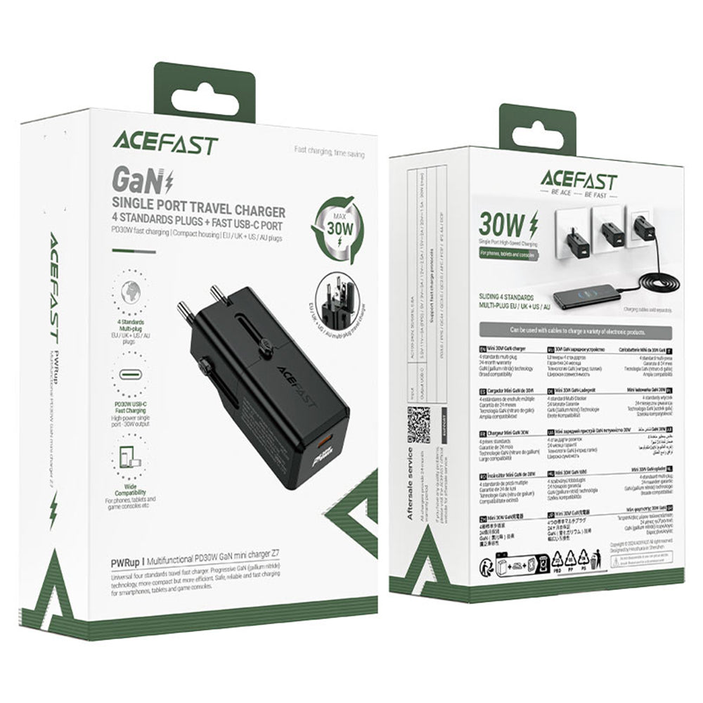 Ładowarka sieciowa Acefast Z7 Travel, 30W, 3A, 1 x USB-C, Czarna
