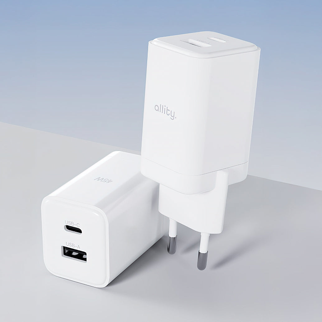 Ładowarka sieciowa Allity. ATC-01-45WCC Fast, 45W, 3A, 1 x USB-A - 1 x USB-C, Biały