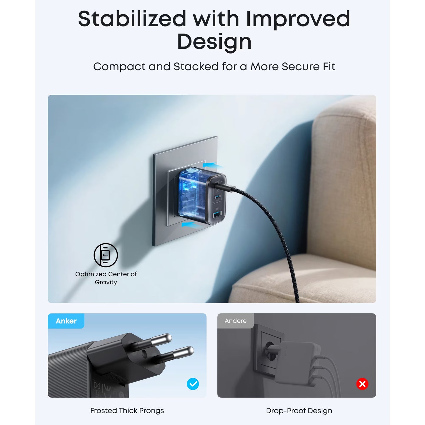 Ładowarka sieciowa Anker Nano, 70W, 3.5A, 1 x USB-A - 2 x USB-C, Czarny A121AL11
