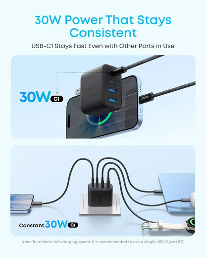 Ładowarka sieciowa Anker Zolo, 50W, 3A, 2 x USB-A - 2 x USB-C, Czarny A121EG11