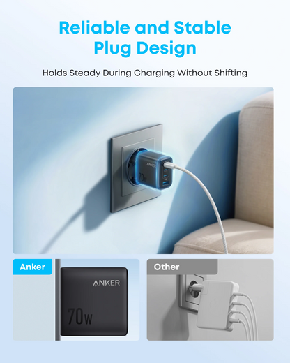 Ładowarka sieciowa Anker Zolo, 70W, 1 x USB-A - 3 x USB-C, Czarny A121CG11