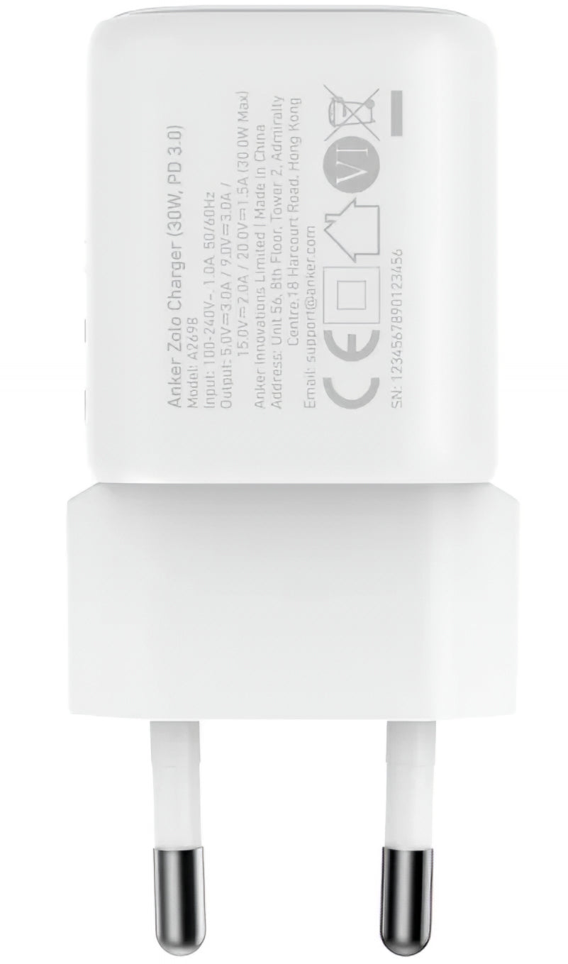Ładowarka sieciowa Anker Zolo, 30W, 3A, 1 x USB-C, Biała A2698G21