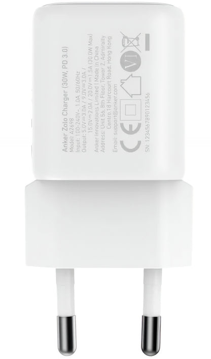 Ładowarka sieciowa Anker Zolo, 30W, 3A, 1 x USB-C, Biała A2698G21
