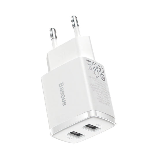 Ładowarka sieciowa Baseus Compact, 10.5W, 2.1A, 2 x USB-A, Biała CCXJ010202