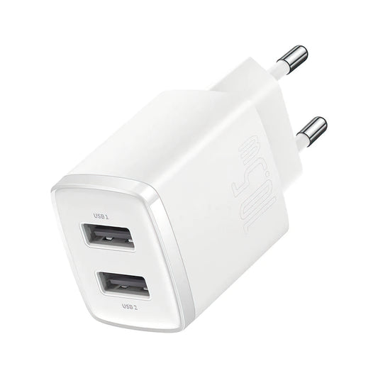 Ładowarka sieciowa Baseus Compact, 10.5W, 2.1A, 2 x USB-A, Biała CCXJ010202