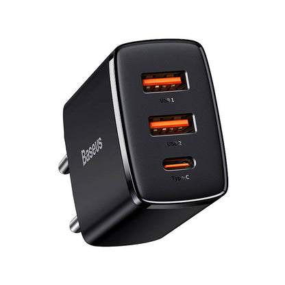 Baseus Kompaktowa ładowarka sieciowa, 30W, 3A, 1 x USB-C - 2 x USB-A, czarna CCXJ-E01