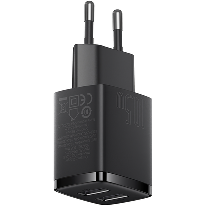 Baseus Kompaktowa ładowarka sieciowa, 10,5 W, 2,1 A, 2 x USB-A, czarna CCXJ010201 